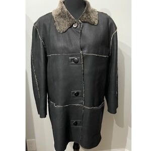 REAL SHEEPSKIN SHEARLING Jacket Size 10 /10P - Black